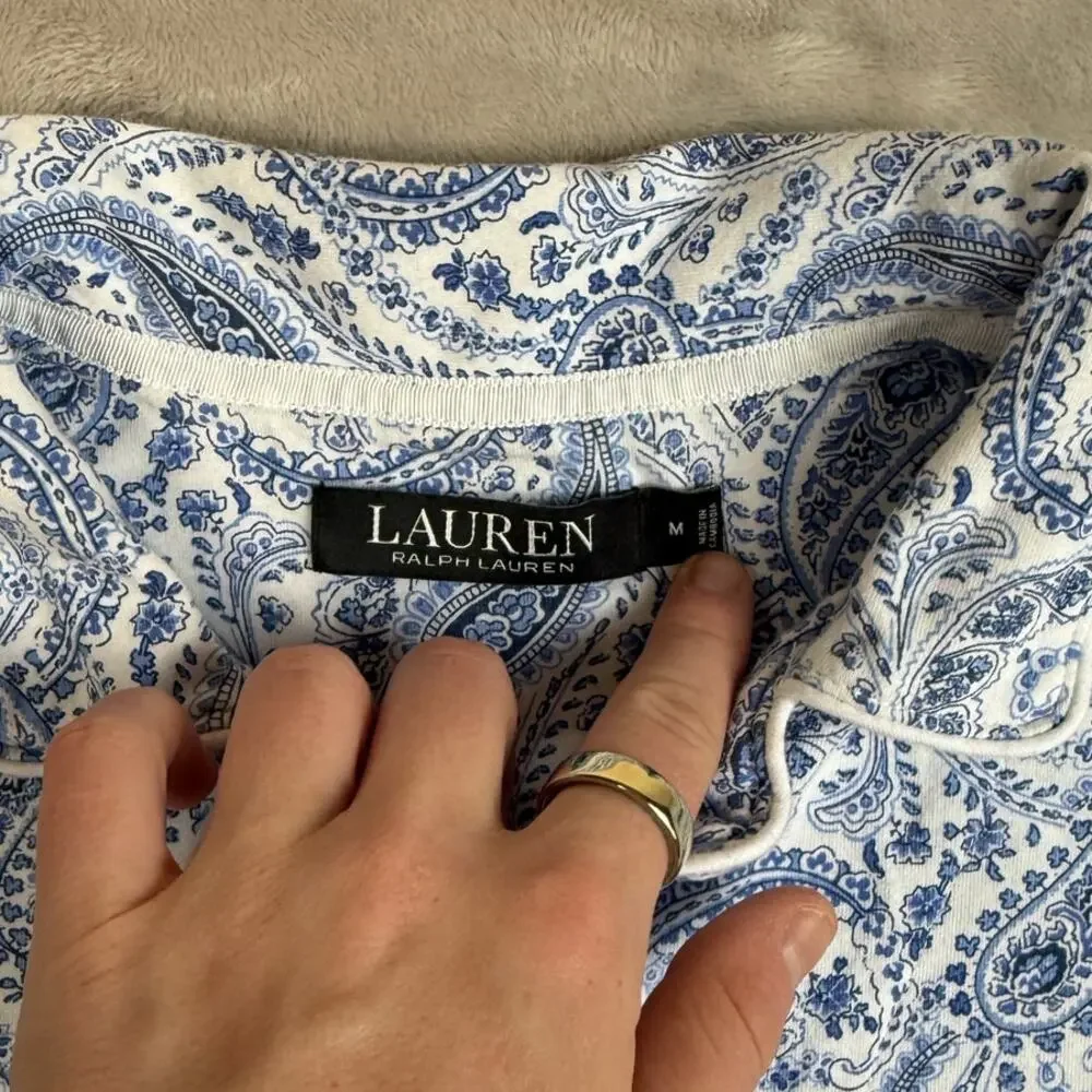 Ralph Lauren Pajama SET Womens Medium Blue Paisley Top Shorts Lounge Preppy